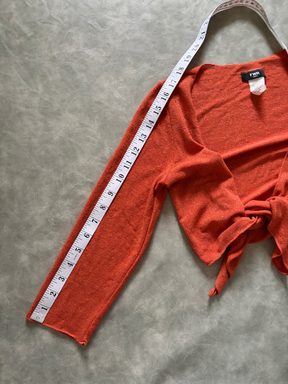 Y2K Burnt Orange Sparkly Cropped Bolero Shrug Long Sleeve Front Tie | Boho Fairy - Picture 10 of 10